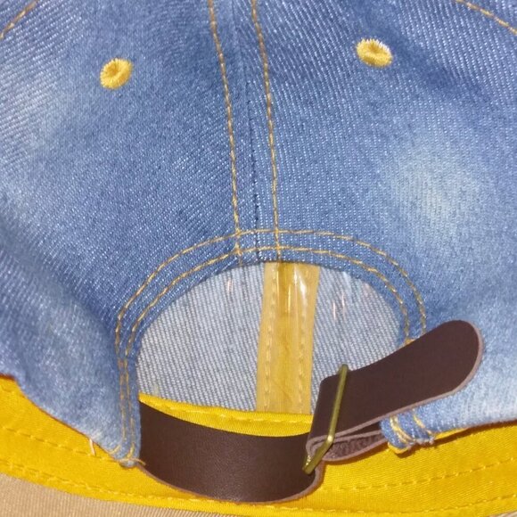 CRYSTAL EMBELLISHED BLUE JEAN BASEBALL CAP HAT W/ WHITE & GOLD DAISES - Picture 2 of 4
